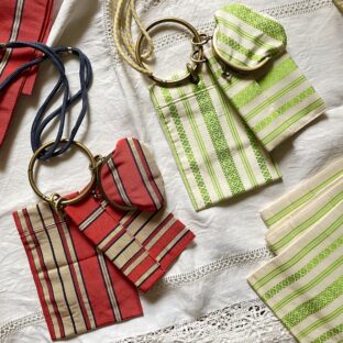 【マルチリングショルダーバッグ】半帯アップサイクル！/くすみレッド・ホワイト